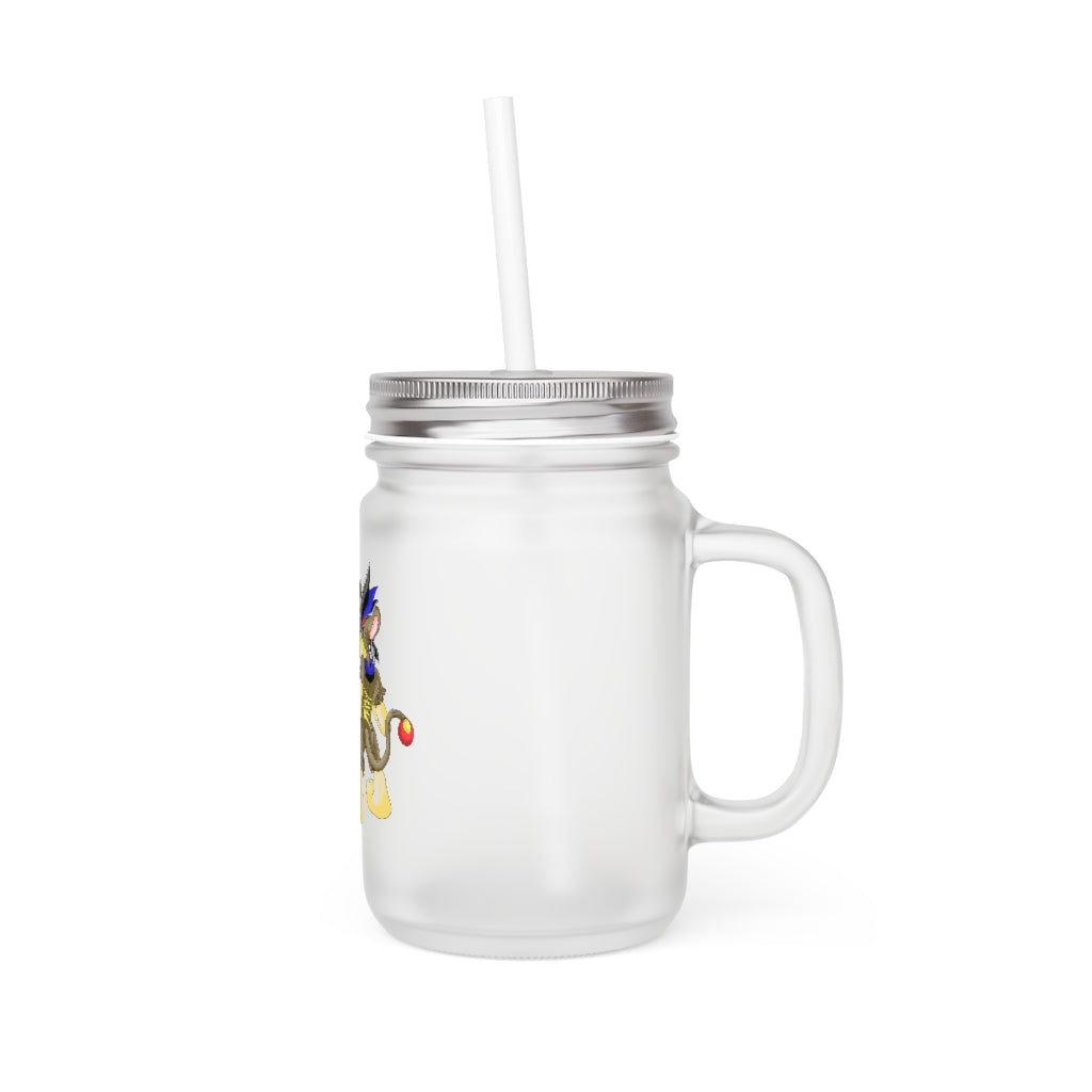 Moongenchen Mason Jar with straw and lid, showcasing a frosted glass design perfect for personalized drinks.