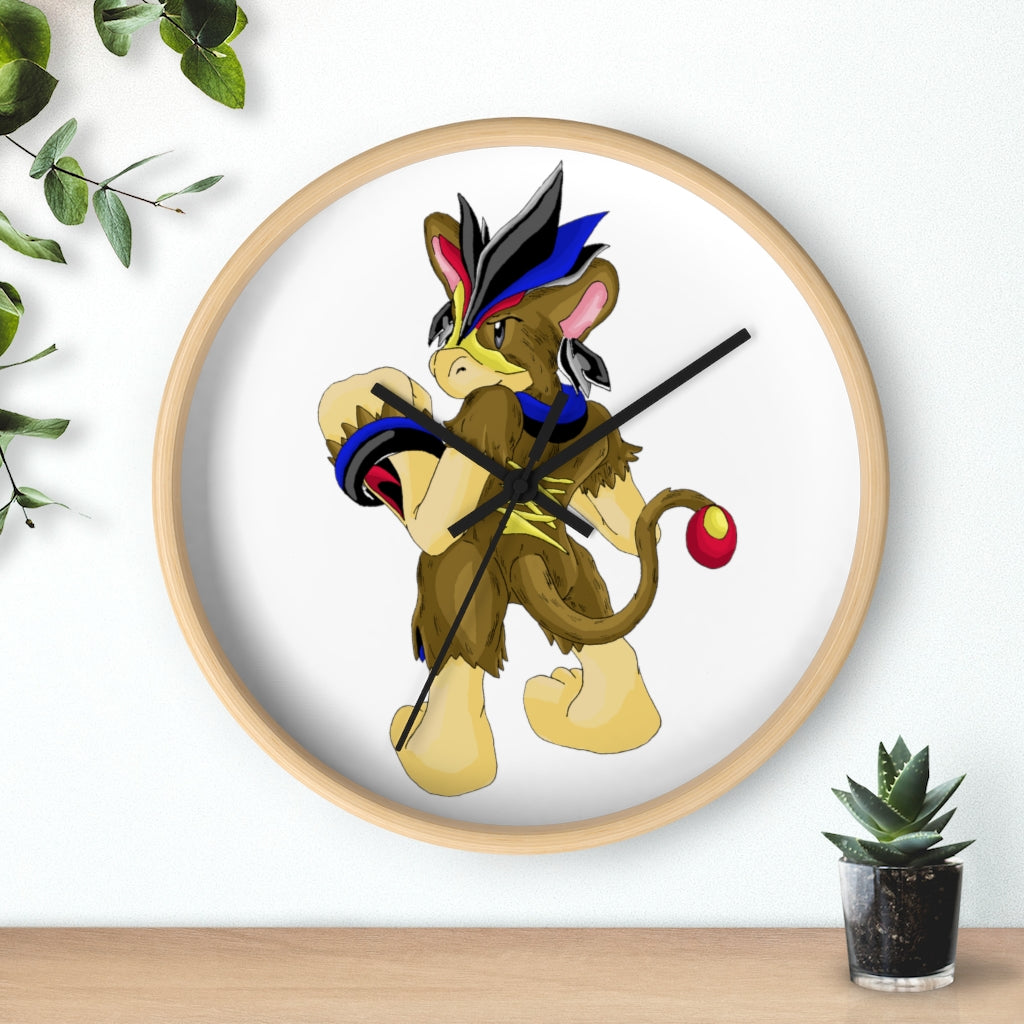 Moongenchen Wall Clock featuring a wooden frame and plexiglass face, designed for indoor use with a silent mechanism.