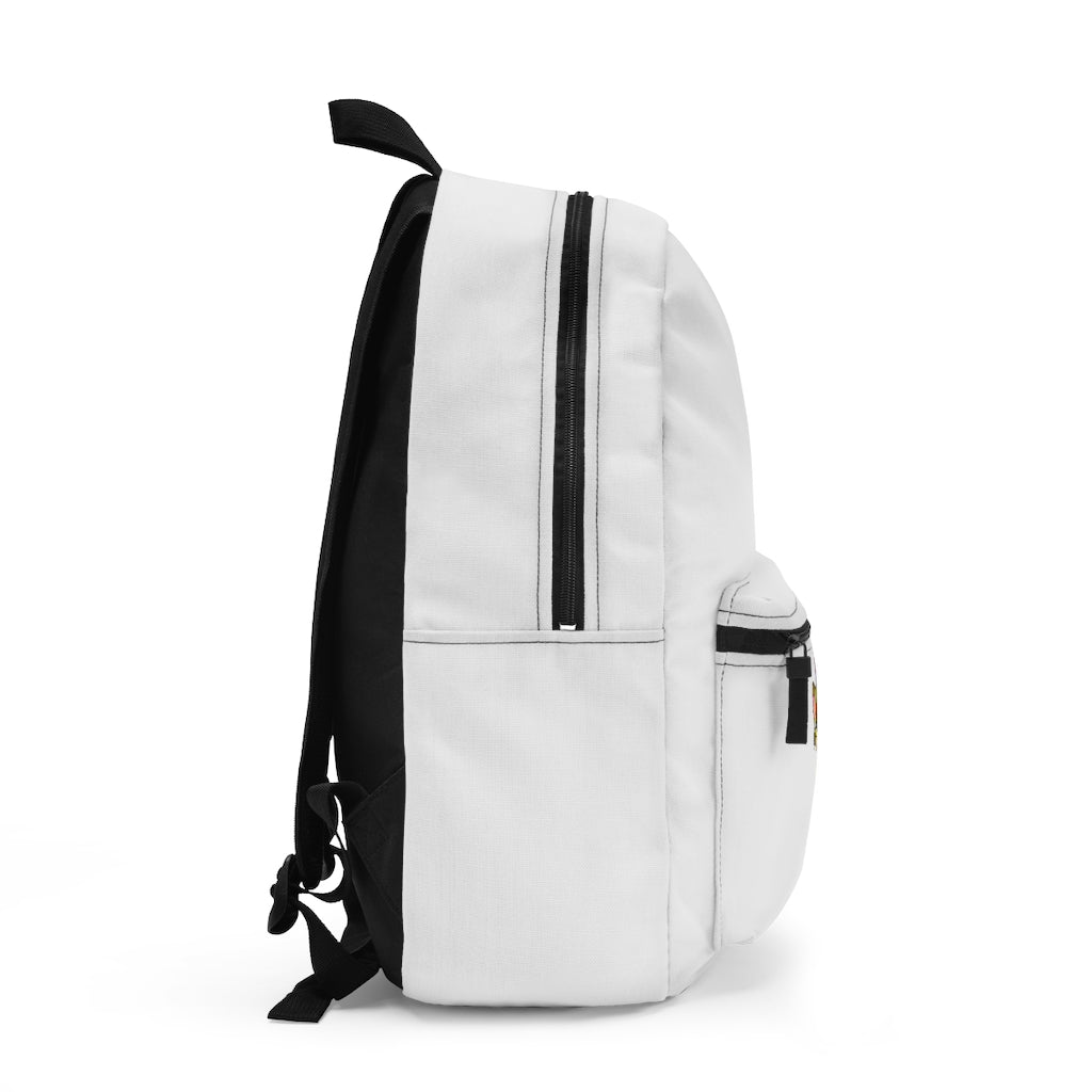 Moongenki Backpack made in USA, featuring durable spun polyester, adjustable straps, and a waterproof design.