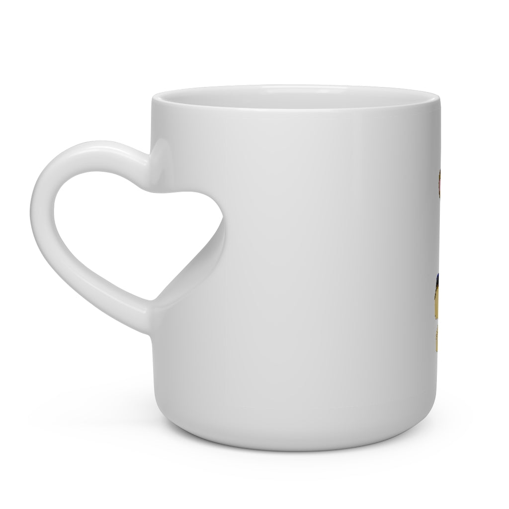 Moongenki Heart Shape Mug in white ceramic with a heart-shaped handle, perfect for hot beverages.