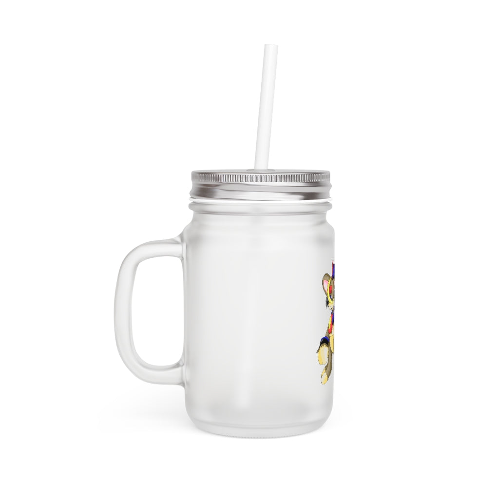 Moongenki Mason Jar with straw and lid, showcasing frosted glass design, perfect for personalized drinks.