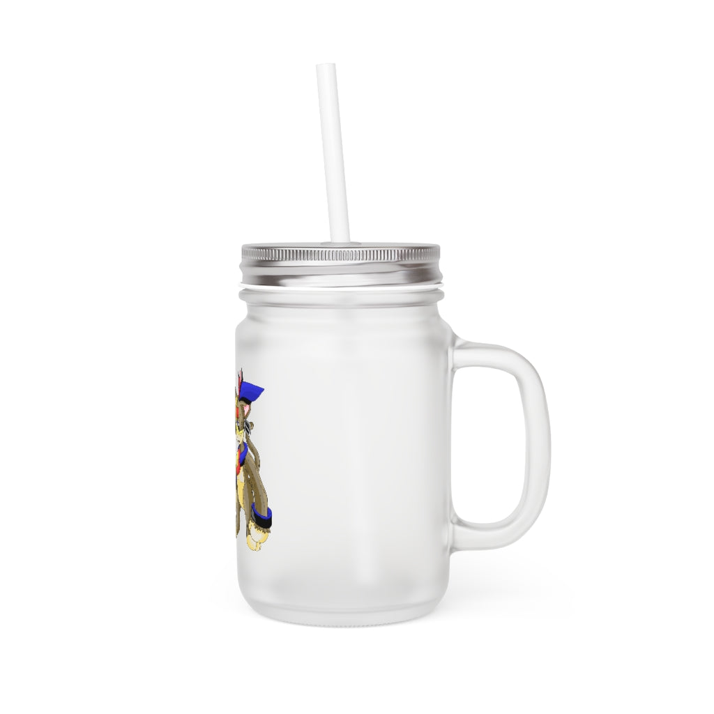 Moongenki Mason Jar with straw and lid, showcasing frosted glass design, perfect for personalized drinks.