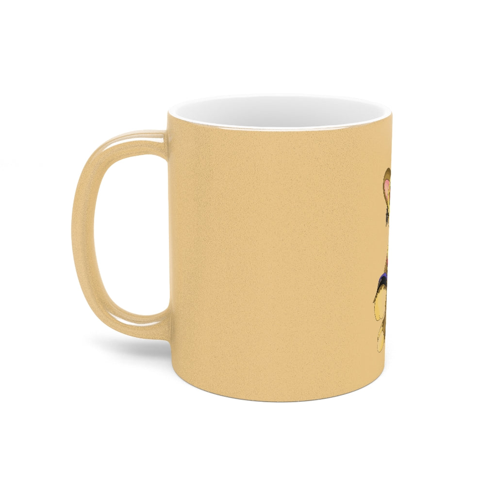 Moongenki Metallic Mug in Silver and Gold finishes, showcasing personalized designs and a comfortable C-handle.