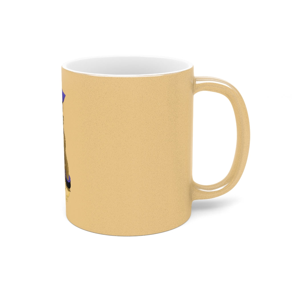 Moongenki Metallic Mug in Silver and Gold finishes, showcasing personalized designs and a comfortable C-handle.