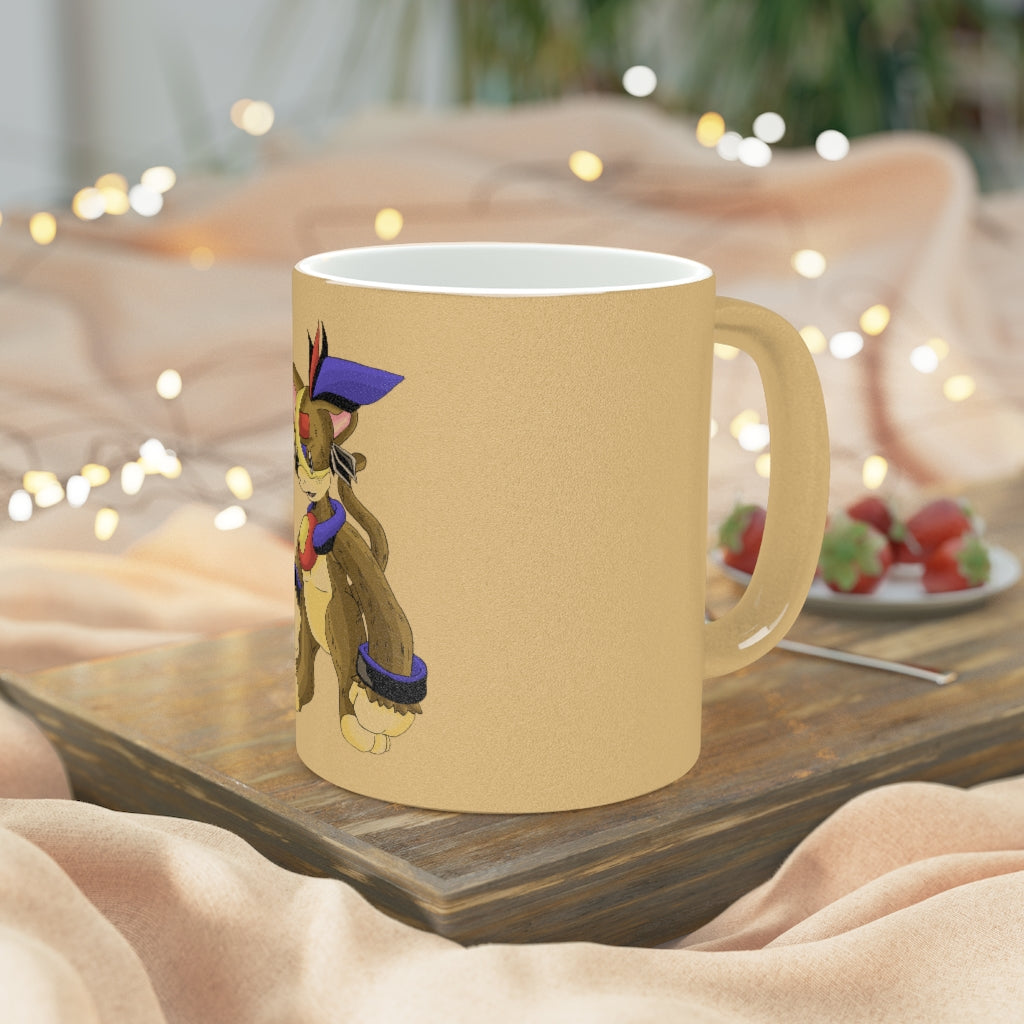 Moongenki Metallic Mug in Silver and Gold finishes, showcasing personalized designs and a comfortable C-handle.