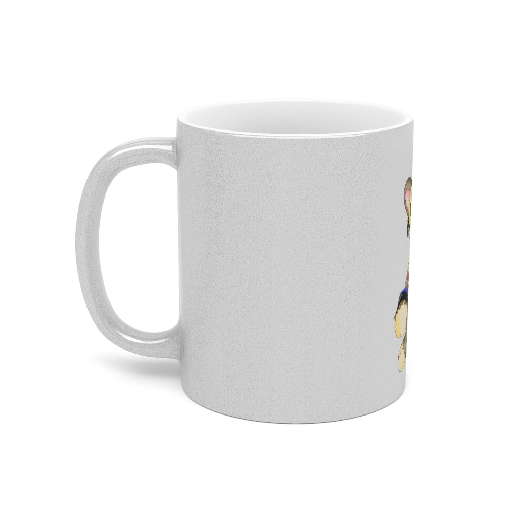 Moongenki Metallic Mug in Silver and Gold finishes, showcasing personalized designs and a comfortable C-handle.