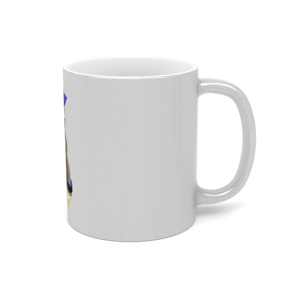 Moongenki Metallic Mug in Silver and Gold finishes, showcasing personalized designs and a comfortable C-handle.