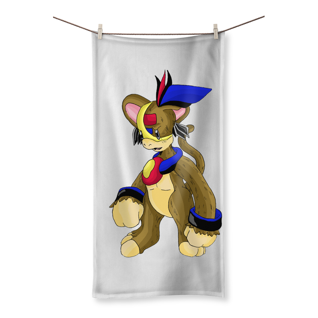 Moongenki Sublimation All Over Towel featuring vibrant sublimation print on polyester front and soft cotton back, available in various sizes.