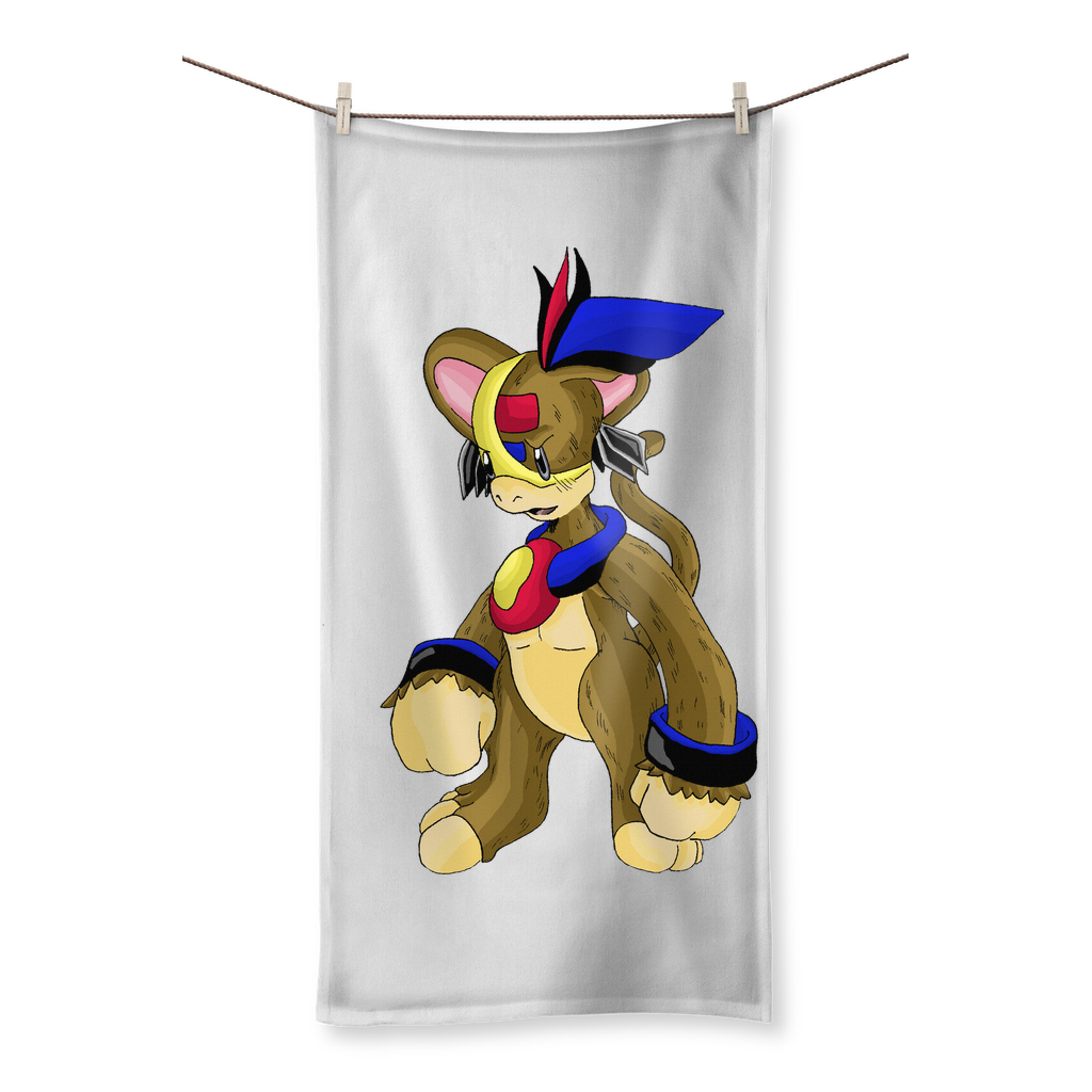 Moongenki Sublimation All Over Towel featuring vibrant sublimation print on polyester front and soft cotton back, available in various sizes.