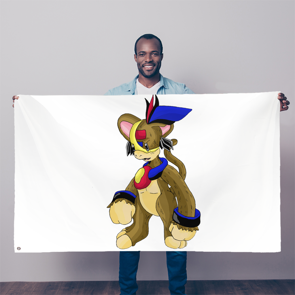 Moongenki Sublimation Flag measuring 5FT x 3FT, made of durable polyester fabric with vibrant colors and double-stitched edges.