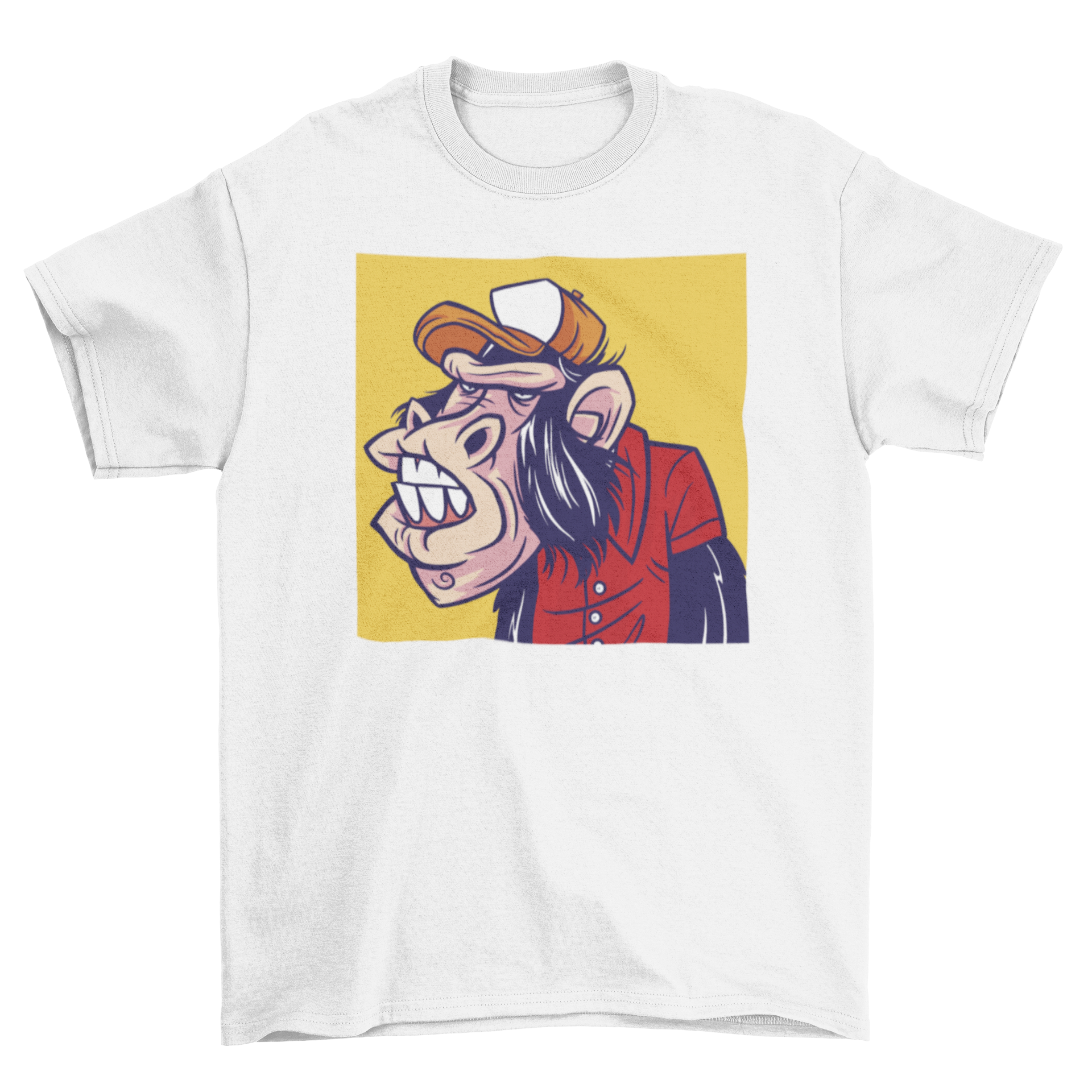 A vibrant cartoon t-shirt featuring a playful monkey wearing a colorful hat and shirt, perfect for casual wear.