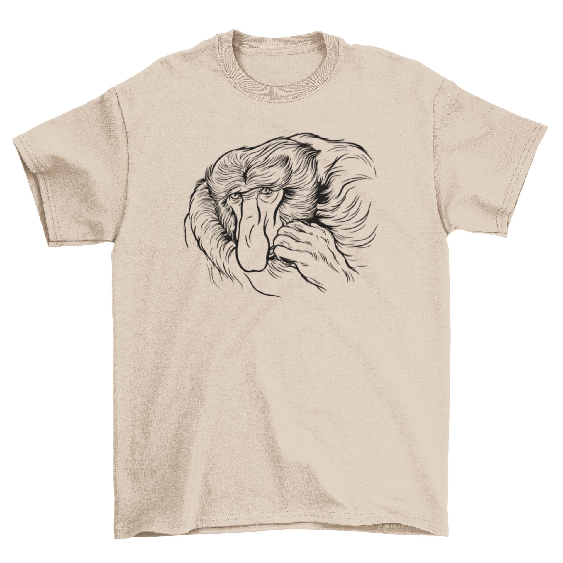 A stylish hand drawn t-shirt featuring a playful monkey design, perfect for animal lovers.