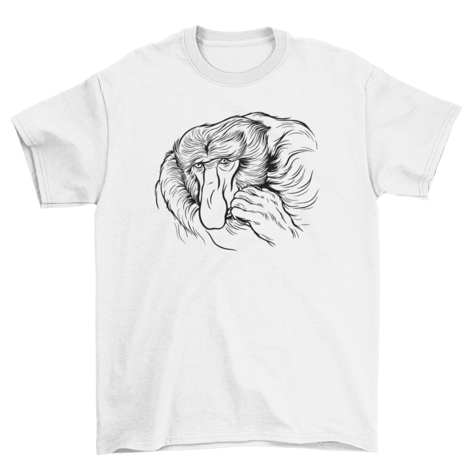 A stylish hand drawn t-shirt featuring a playful monkey design, perfect for animal lovers.