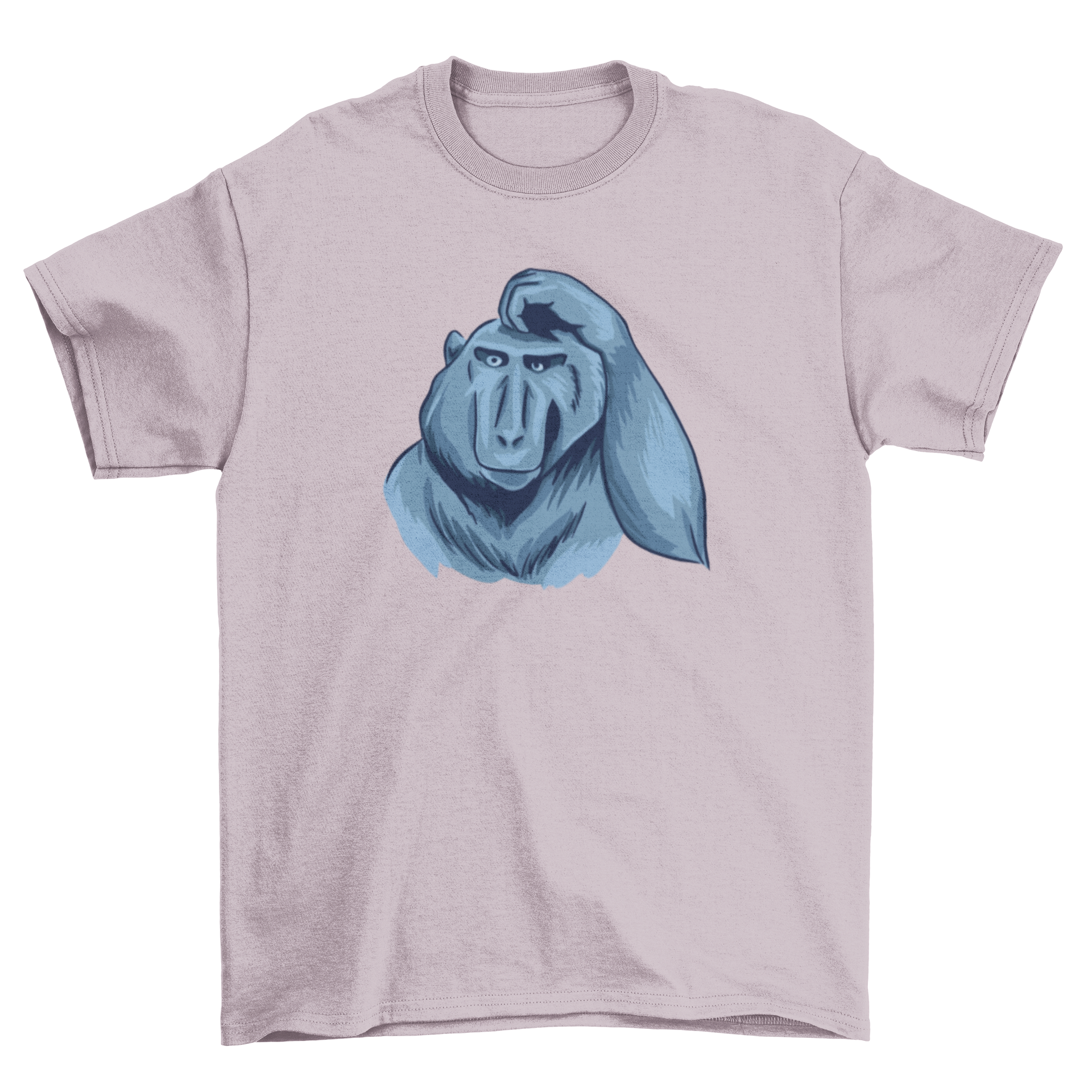 A playful t-shirt featuring a monkey scratching its head, showcasing a fun and quirky design.