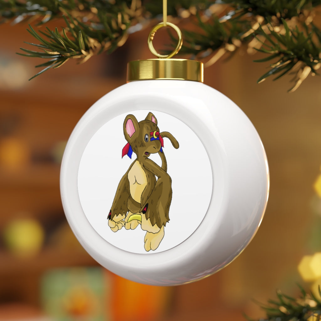 Moonki Christmas Ball Ornament with glossy finish and gold ribbon, featuring a vintage design and customizable metal insert.