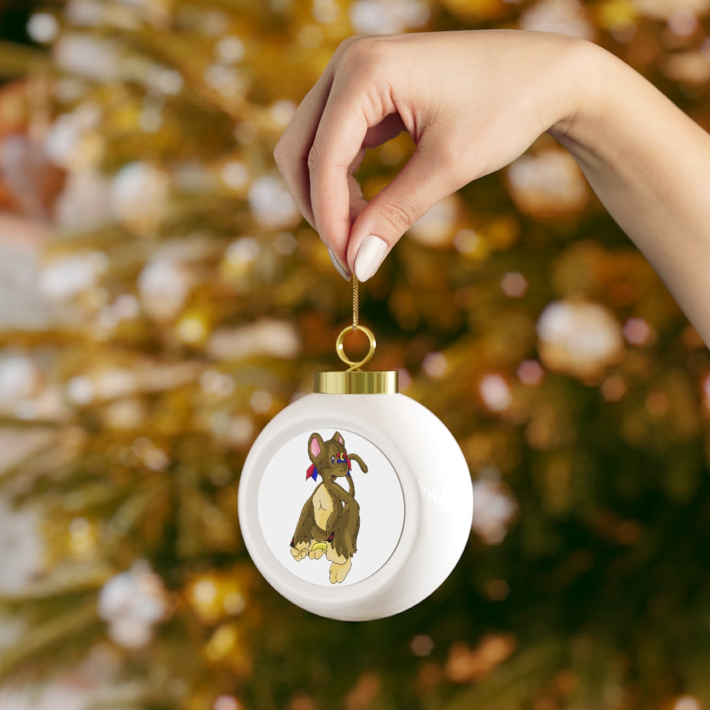 Moonki Christmas Ball Ornament with glossy finish and gold ribbon, featuring a vintage design and customizable metal insert.