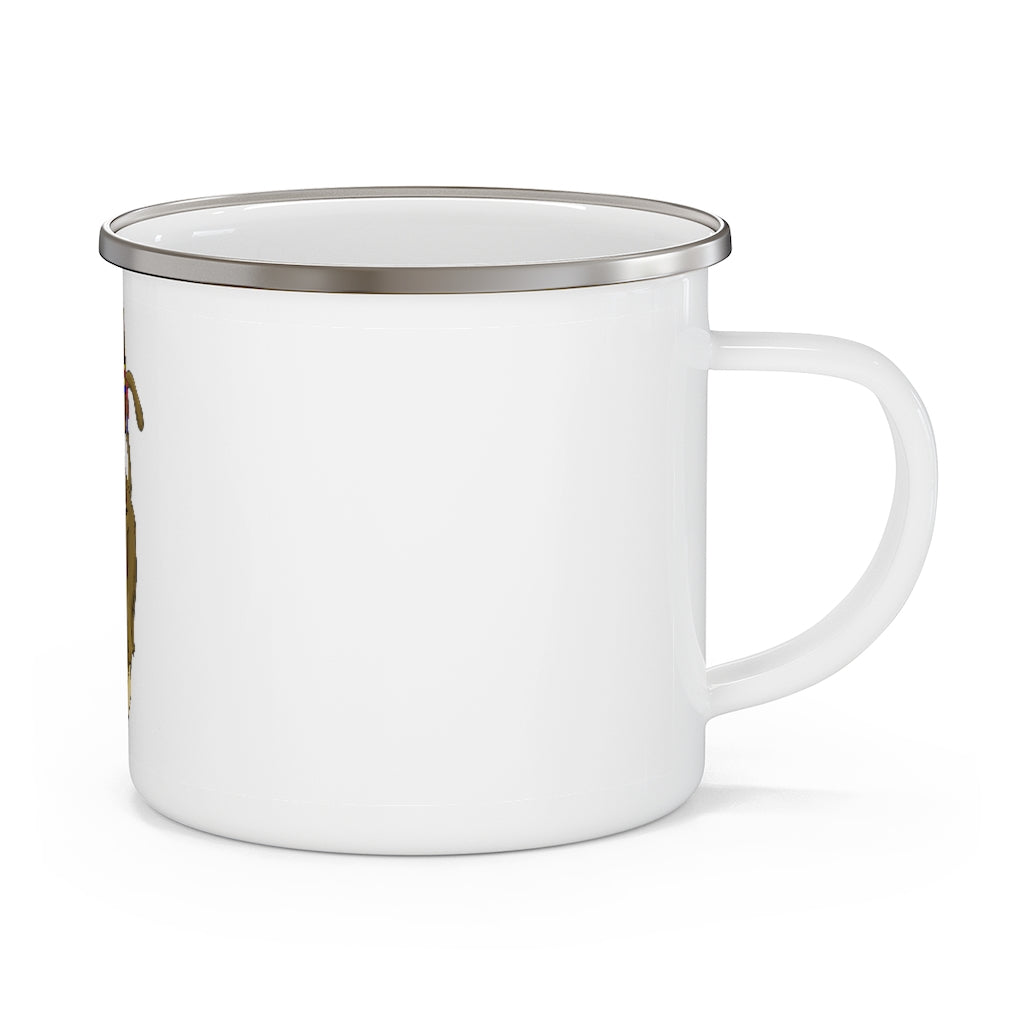 Moonki Enamel Camping Mug with a C-handle, featuring a durable enamel finish and customizable design, perfect for outdoor adventures.