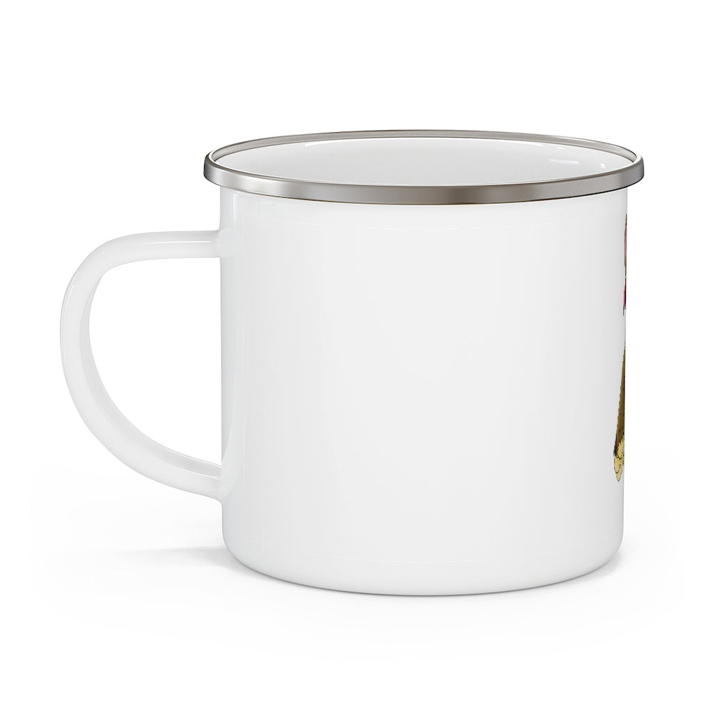 Moonki Enamel Camping Mug with a C-handle, featuring a durable enamel finish and customizable design, perfect for outdoor adventures.