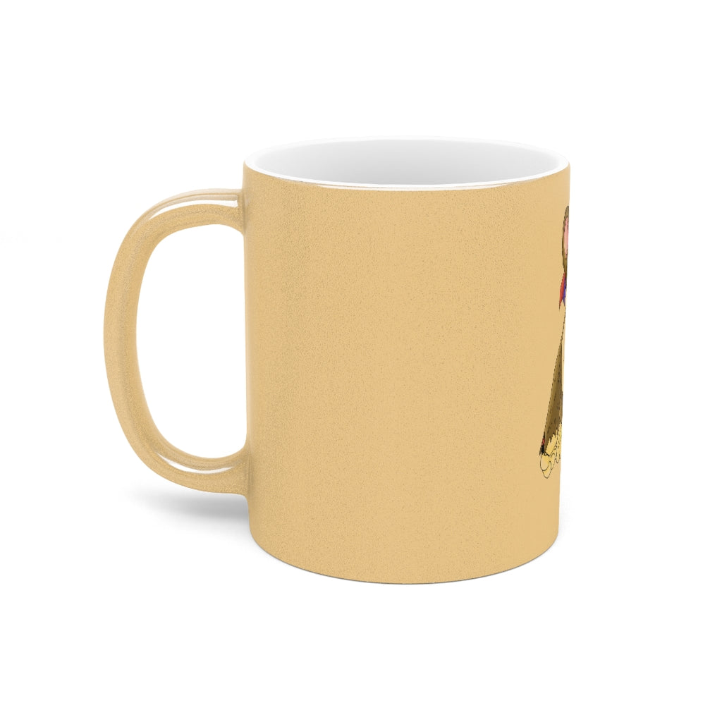 Moonki Metallic Mug in Gold and Silver finishes, showcasing personalized designs and a comfortable C-handle.