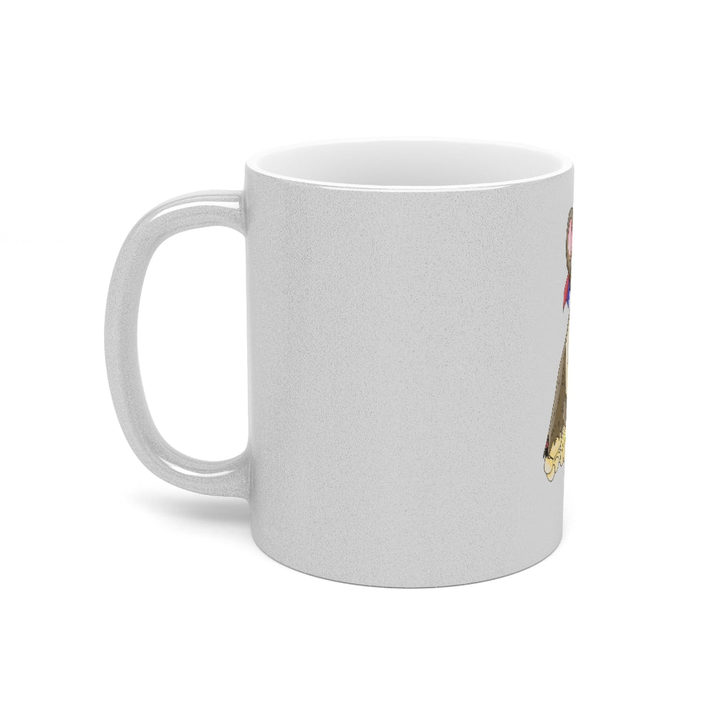 Moonki Metallic Mug in Gold and Silver finishes, showcasing personalized designs and a comfortable C-handle.