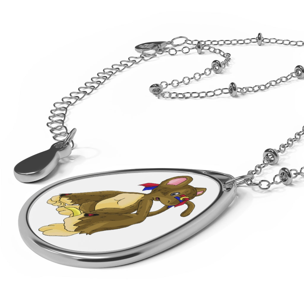 Moonki Oval Necklace featuring a personalized brass pendant in an ellipse shape with a lobster clasp closure.