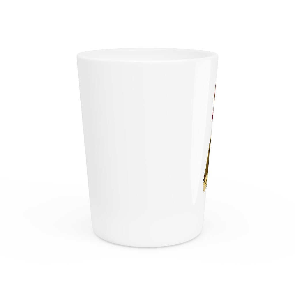 Personalized Moonki Shot Glass with white ceramic exterior and customizable design, available in white or black interior.