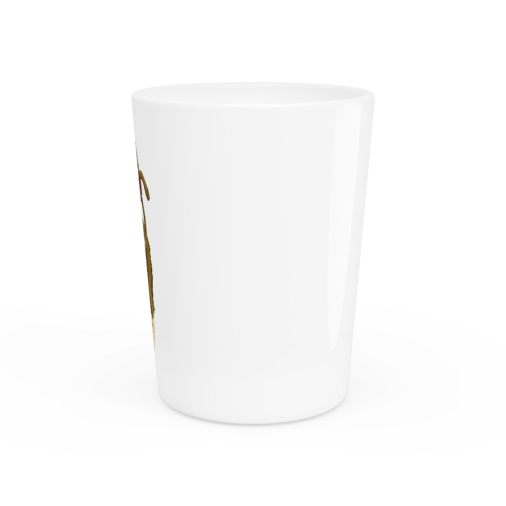 Personalized Moonki Shot Glass with white ceramic exterior and customizable design, available in white or black interior.