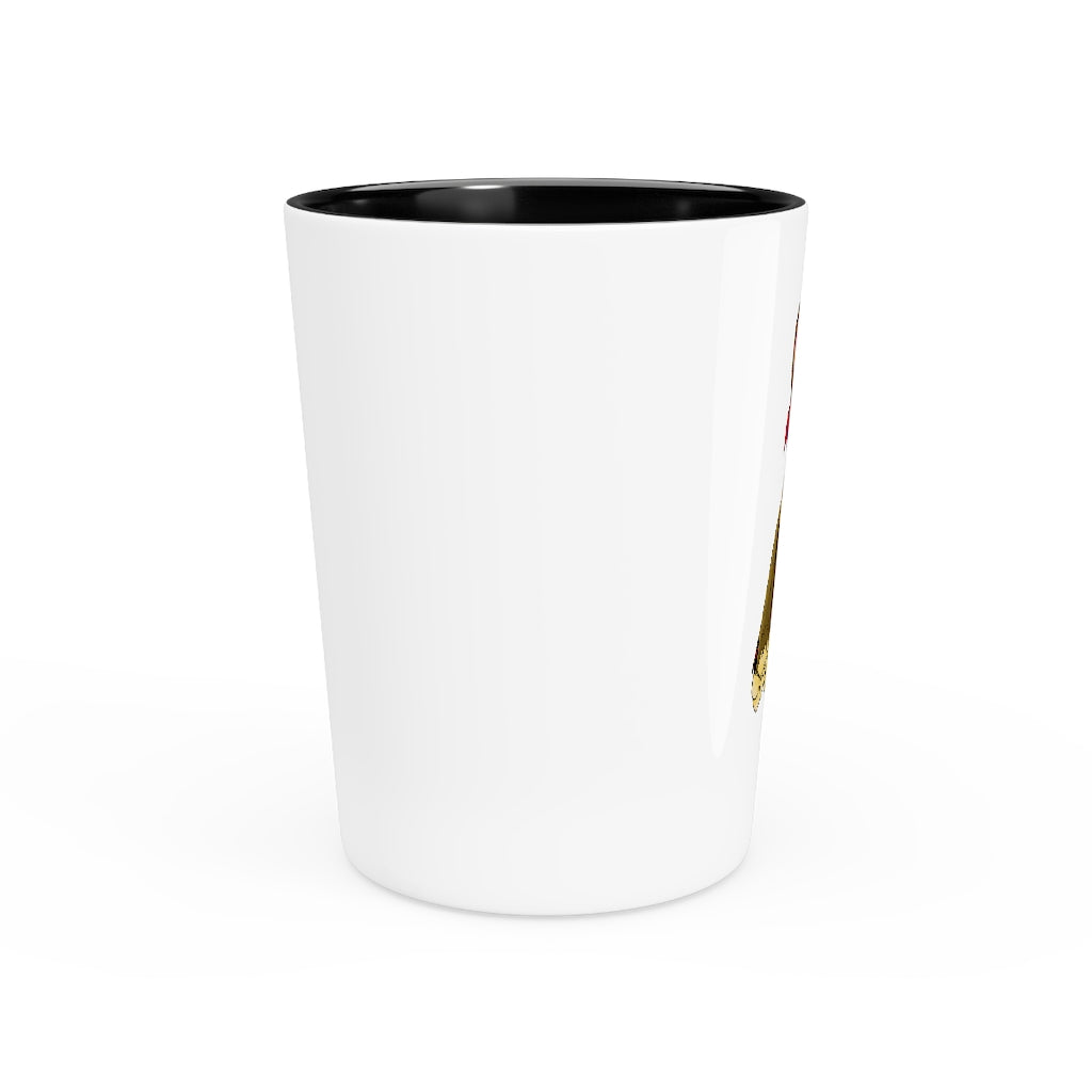 Personalized Moonki Shot Glass with white ceramic exterior and customizable design, available in white or black interior.