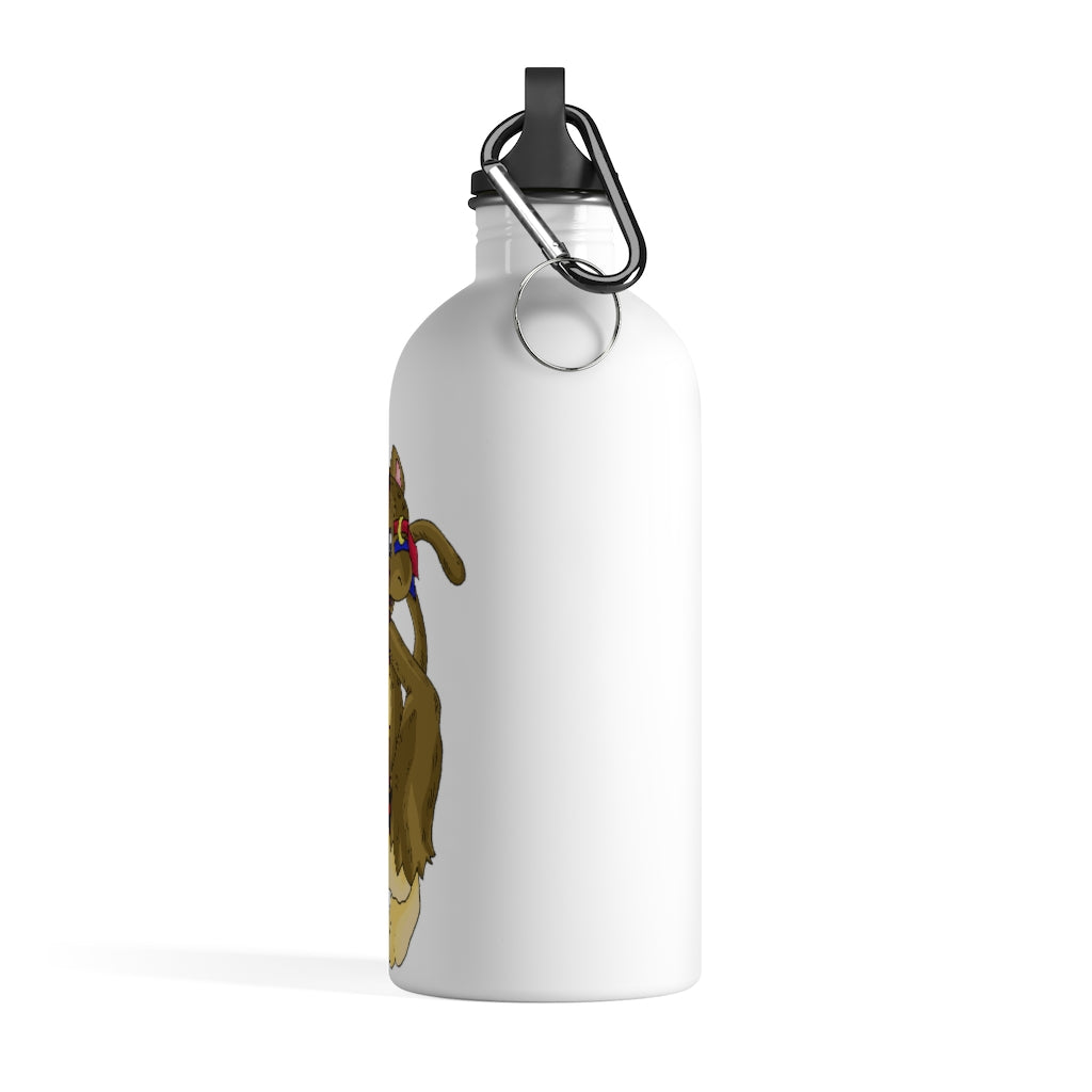 Moonki Stainless Steel Water Bottle with a plastic screw top, lightweight design, and carabiner attached, ideal for hydration on the go.