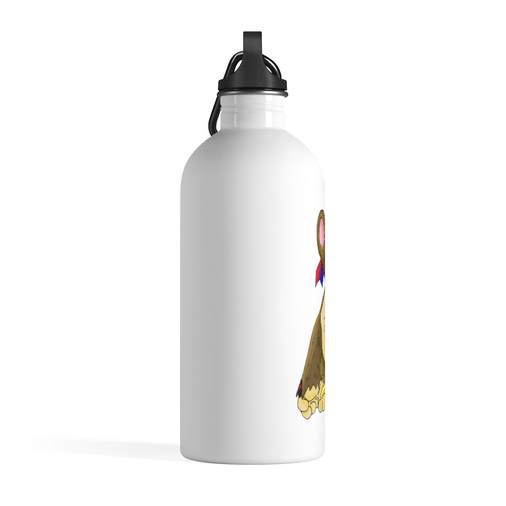 Moonki Stainless Steel Water Bottle with a plastic screw top, lightweight design, and carabiner attached, ideal for hydration on the go.