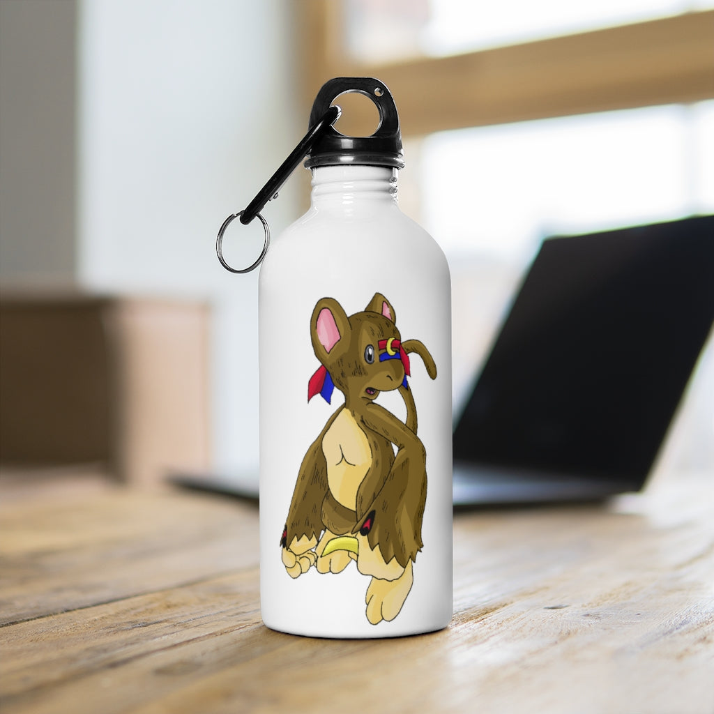 Moonki Stainless Steel Water Bottle with a plastic screw top, lightweight design, and carabiner attached, ideal for hydration on the go.