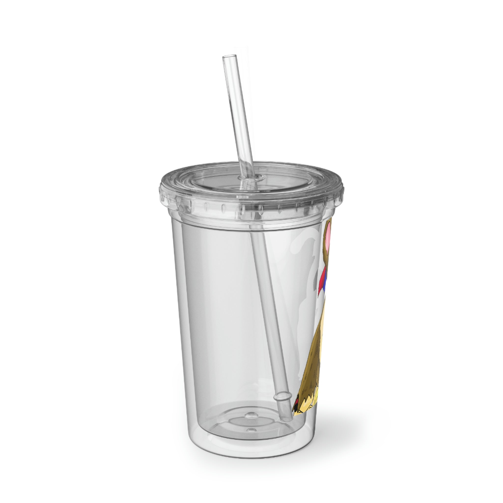 Moonki Suave Acrylic Cup in stainless steel with a black screw-on cap and plastic straw, showcasing a customizable design.