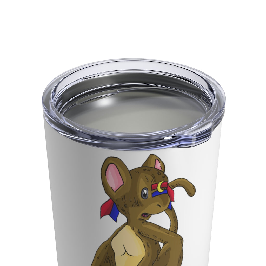 Moonki Tumbler 10oz in stainless steel with a see-thru plastic lid, showcasing its sleek design and rounded corners.