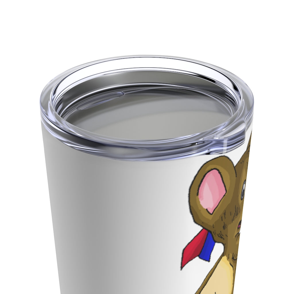 Moonki Tumbler 20oz in stainless steel with a see-thru plastic lid, showcasing its sleek design and rounded corners.