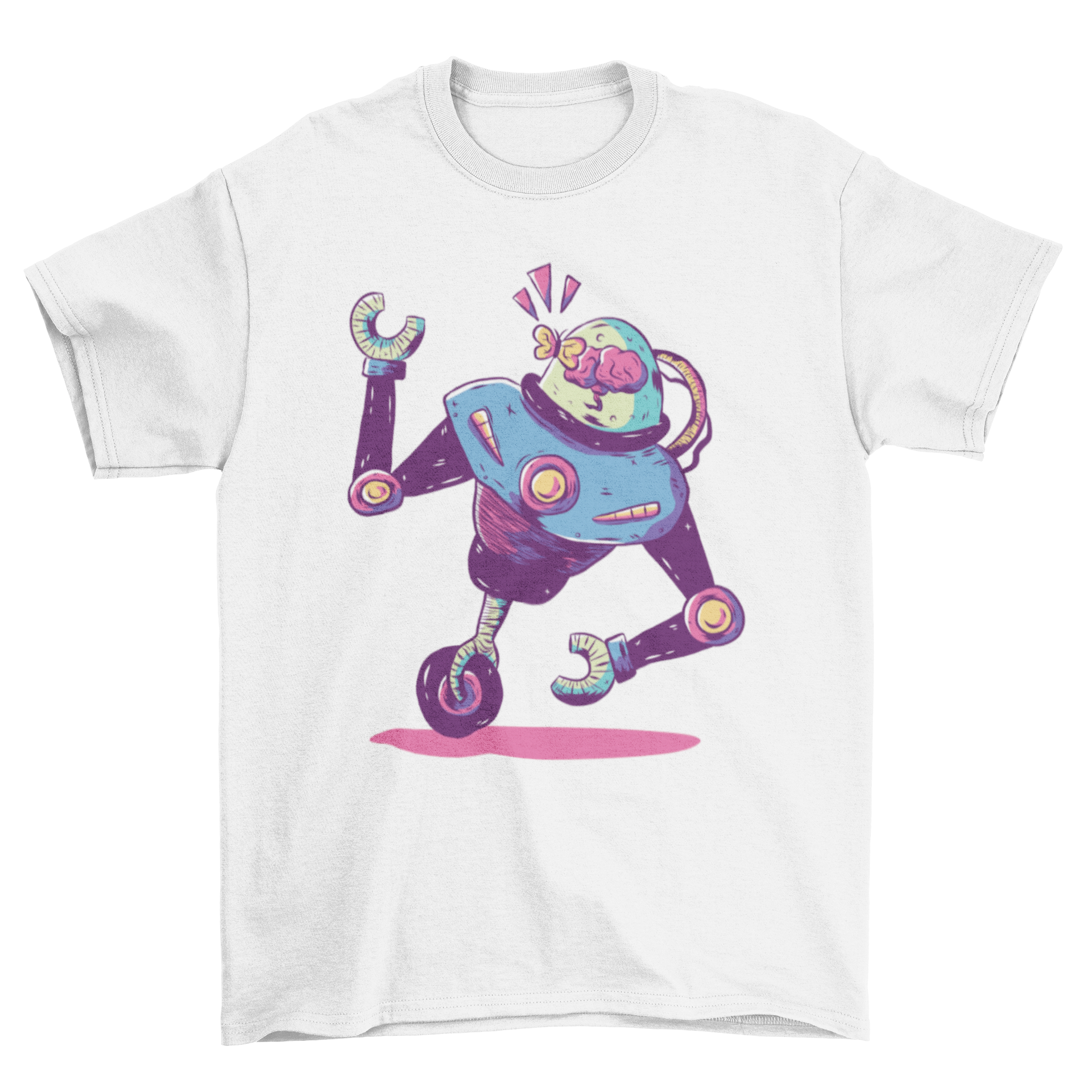 Monowheel Robot T-shirt featuring a robot with a butterfly on its glass helmet, showcasing a unique and whimsical design.