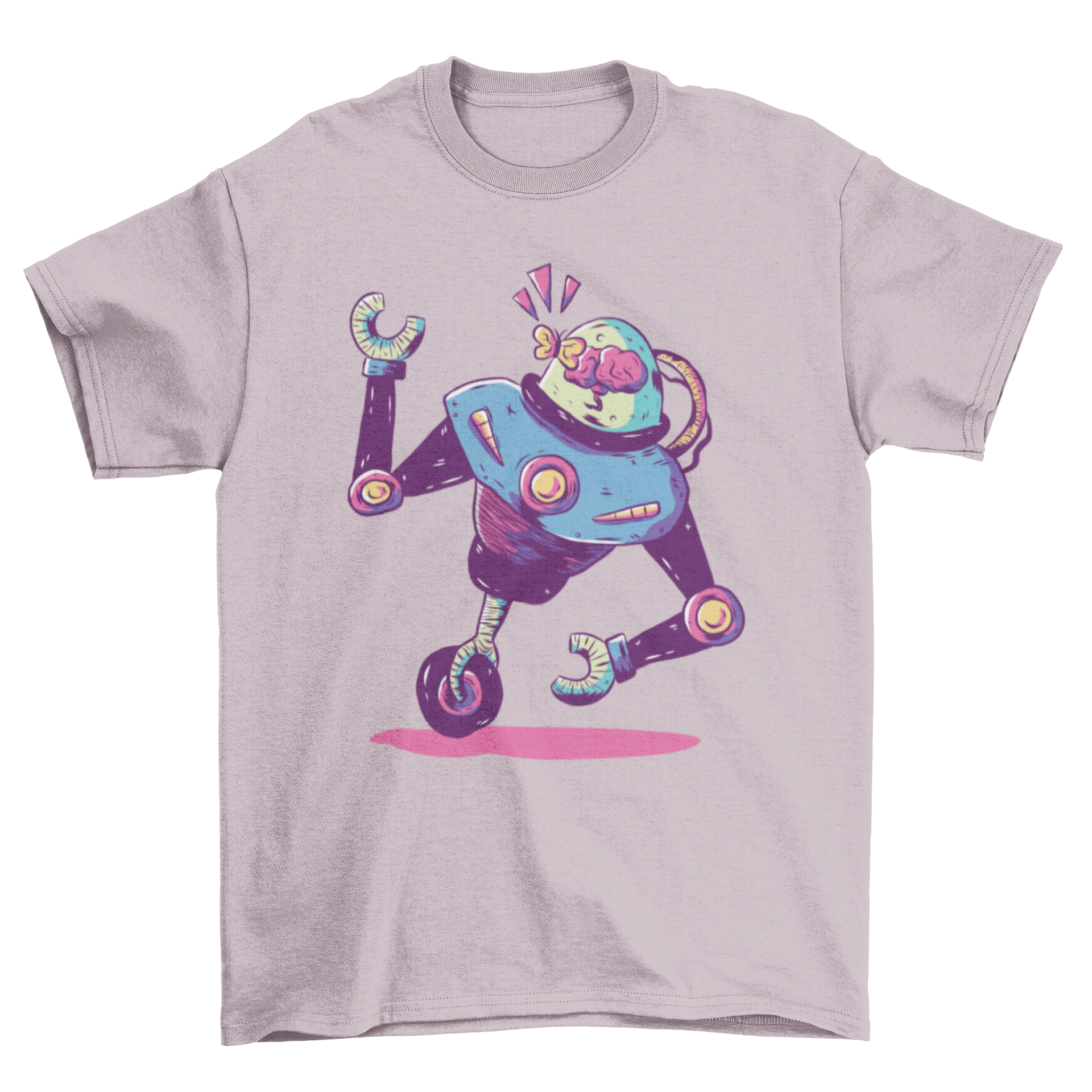 Monowheel Robot T-shirt featuring a robot with a butterfly on its glass helmet, showcasing a unique and whimsical design.