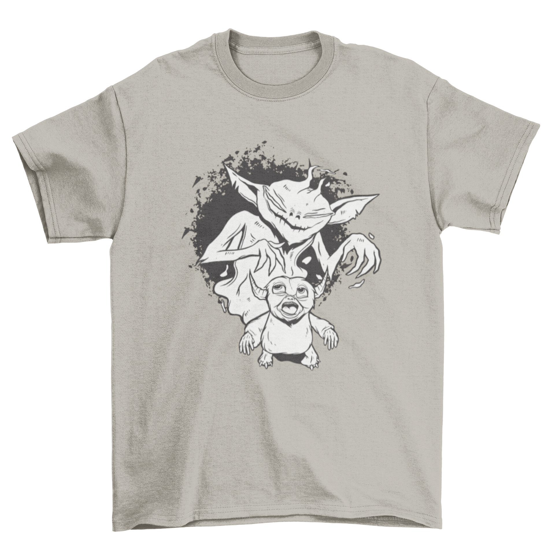 Monstrous Shadow T-Shirt featuring a cute creature and its scary shadow illustration.