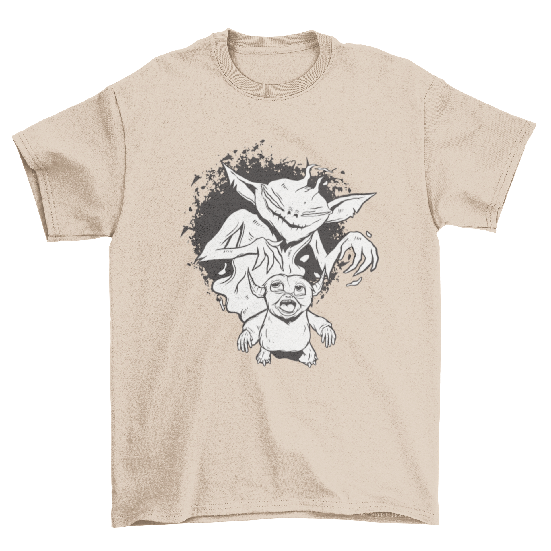 Monstrous Shadow T-Shirt featuring a cute creature and its scary shadow illustration.