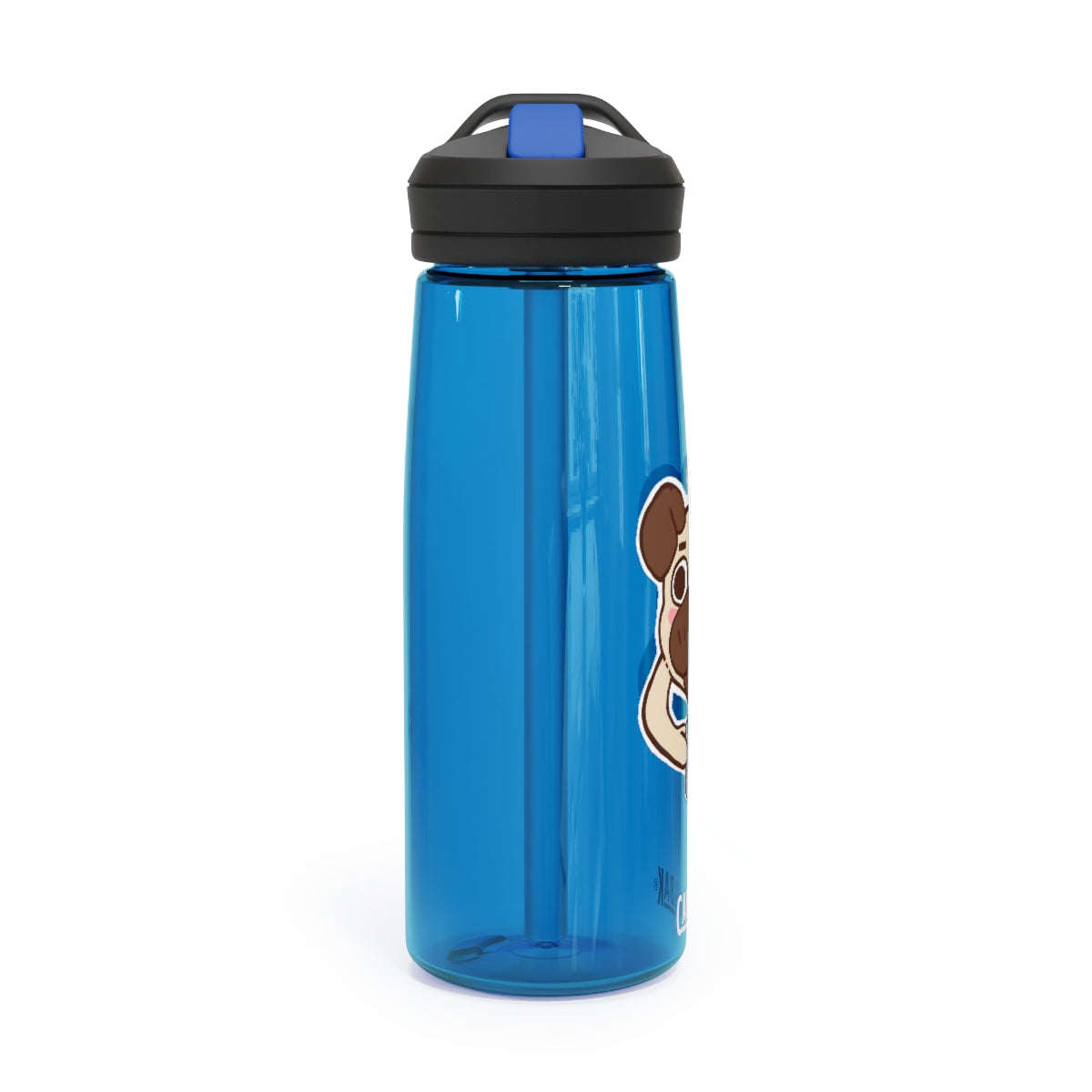 More Pug Coffee Please CamelBak Eddy® Water Bottle in 20oz and 25oz sizes, featuring a playful pug design and a durable Tritan™ body.