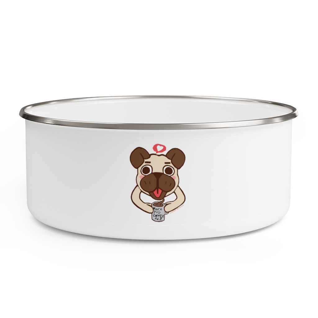 More Pug Coffee Please Enamel Bowl featuring a stylish design, translucent lid, and anti-slip backing, available in three sizes.