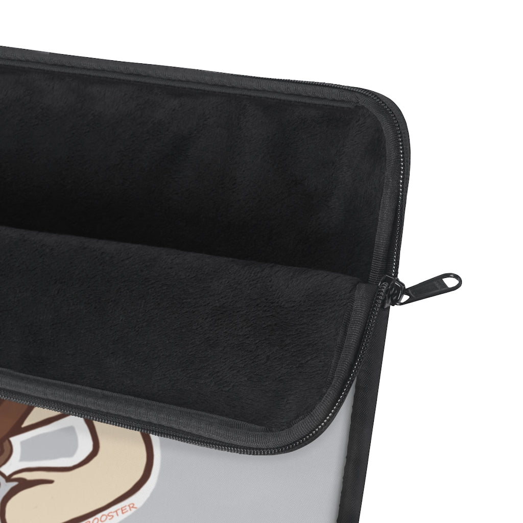 More Pug Coffee Please Laptop Sleeve featuring a cute pug and coffee design, with a black backside and zipper.