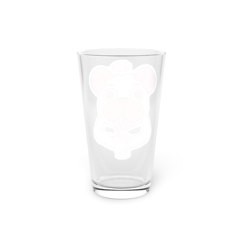 More Pug Coffee Please Pint Glass, 16oz, clear glass with a fun pug design, perfect for coffee and other beverages.