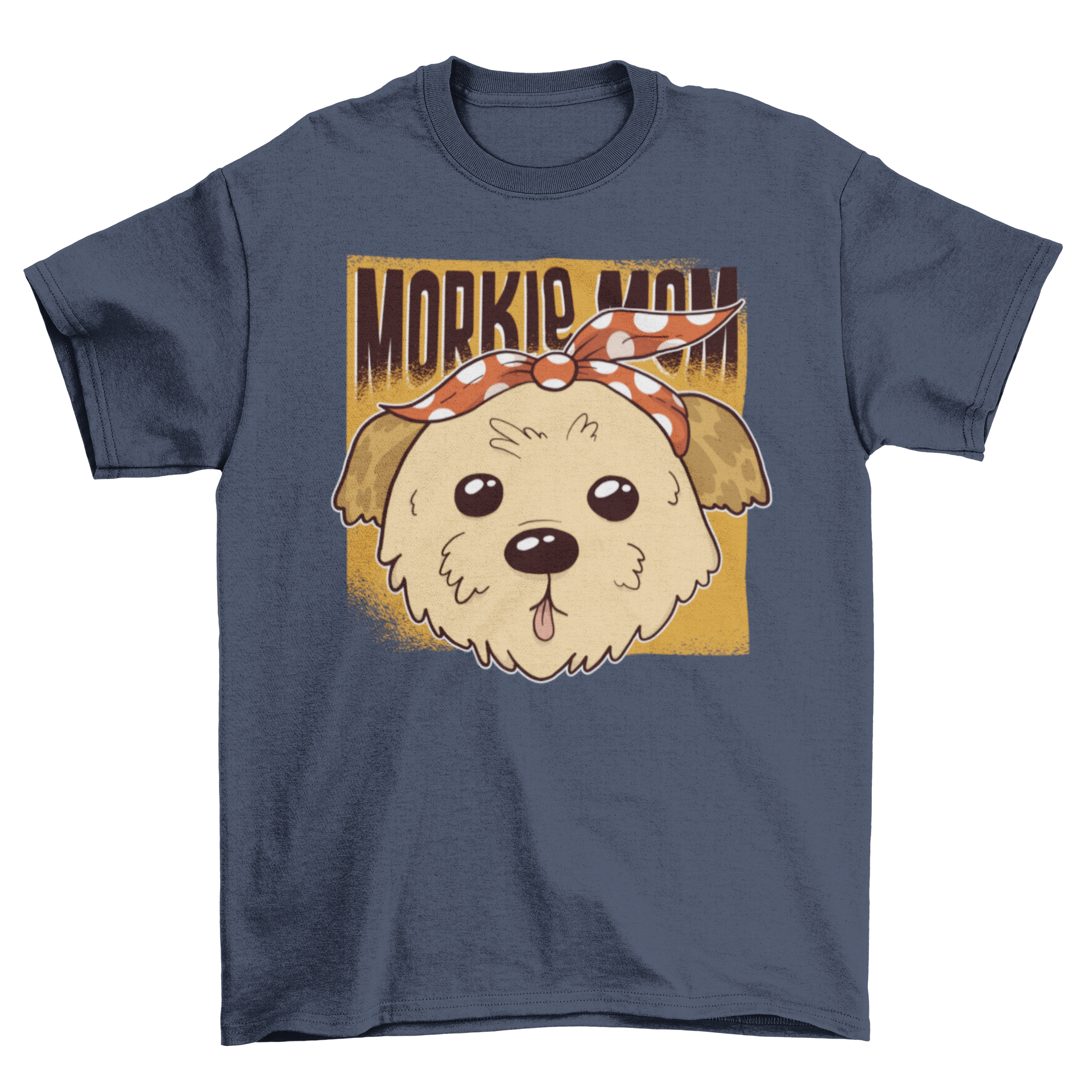 Morkie Mom T-Shirt featuring a cute Morkie dog with a polka dot bandana, perfect for dog lovers.