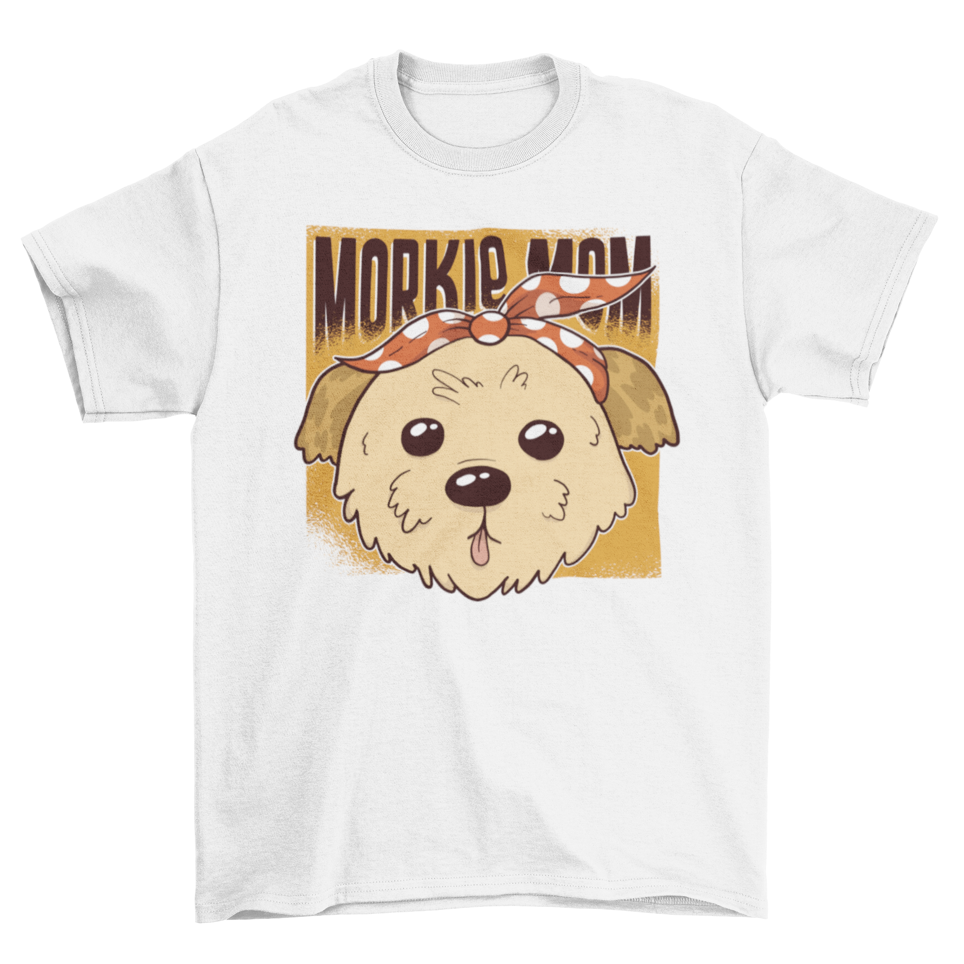 Morkie Mom T-Shirt featuring a cute Morkie dog with a polka dot bandana, perfect for dog lovers.