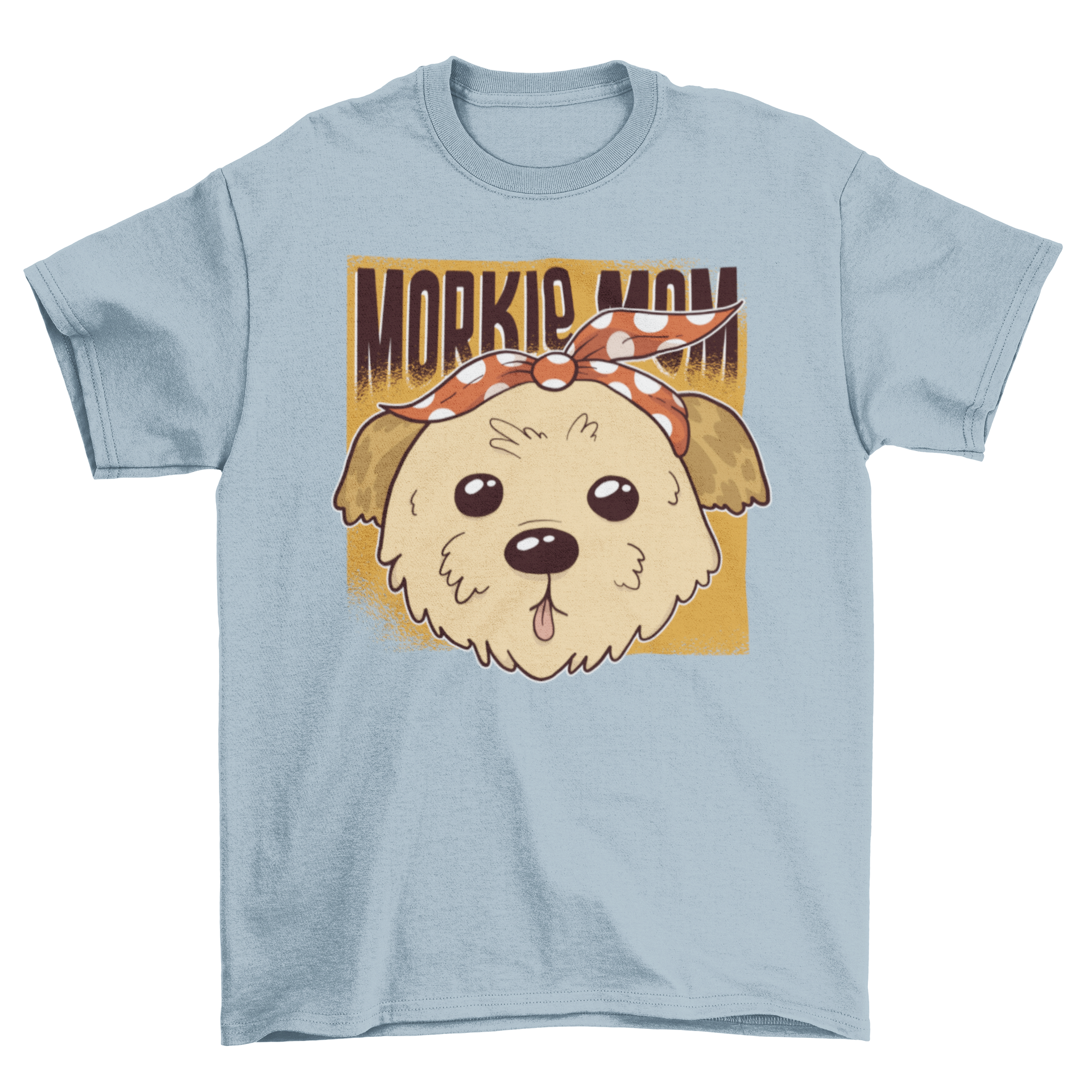 Morkie Mom T-Shirt featuring a cute Morkie dog with a polka dot bandana, perfect for dog lovers.