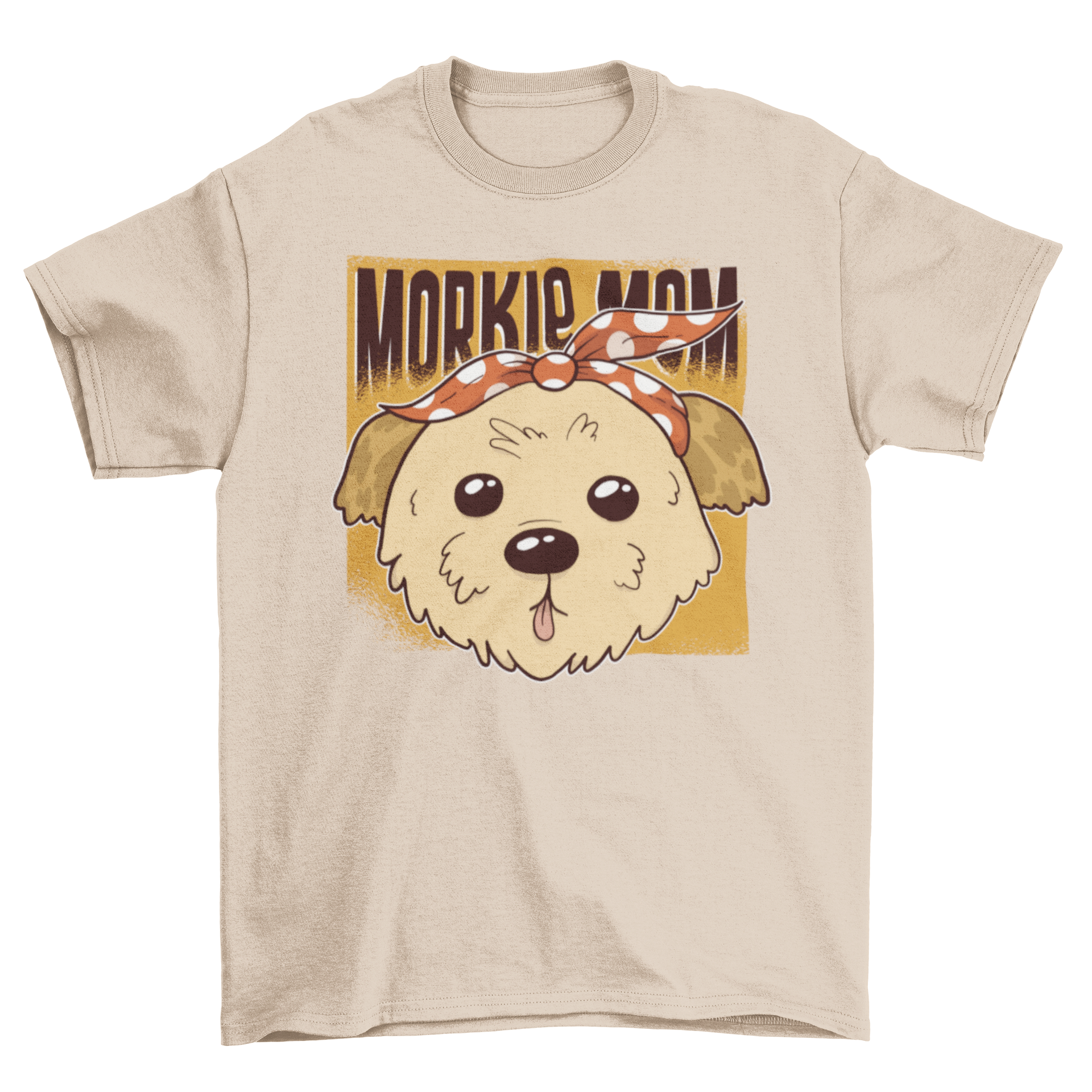 Morkie Mom T-Shirt featuring a cute Morkie dog with a polka dot bandana, perfect for dog lovers.