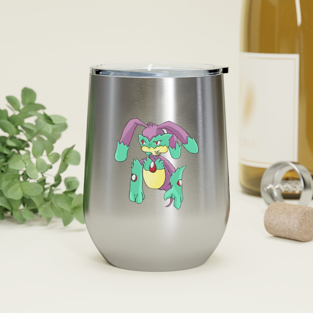 Morphesis 12oz Insulated Wine Tumbler in stainless steel with a clear plastic lid, showcasing a stylish design for hot and cold beverages.