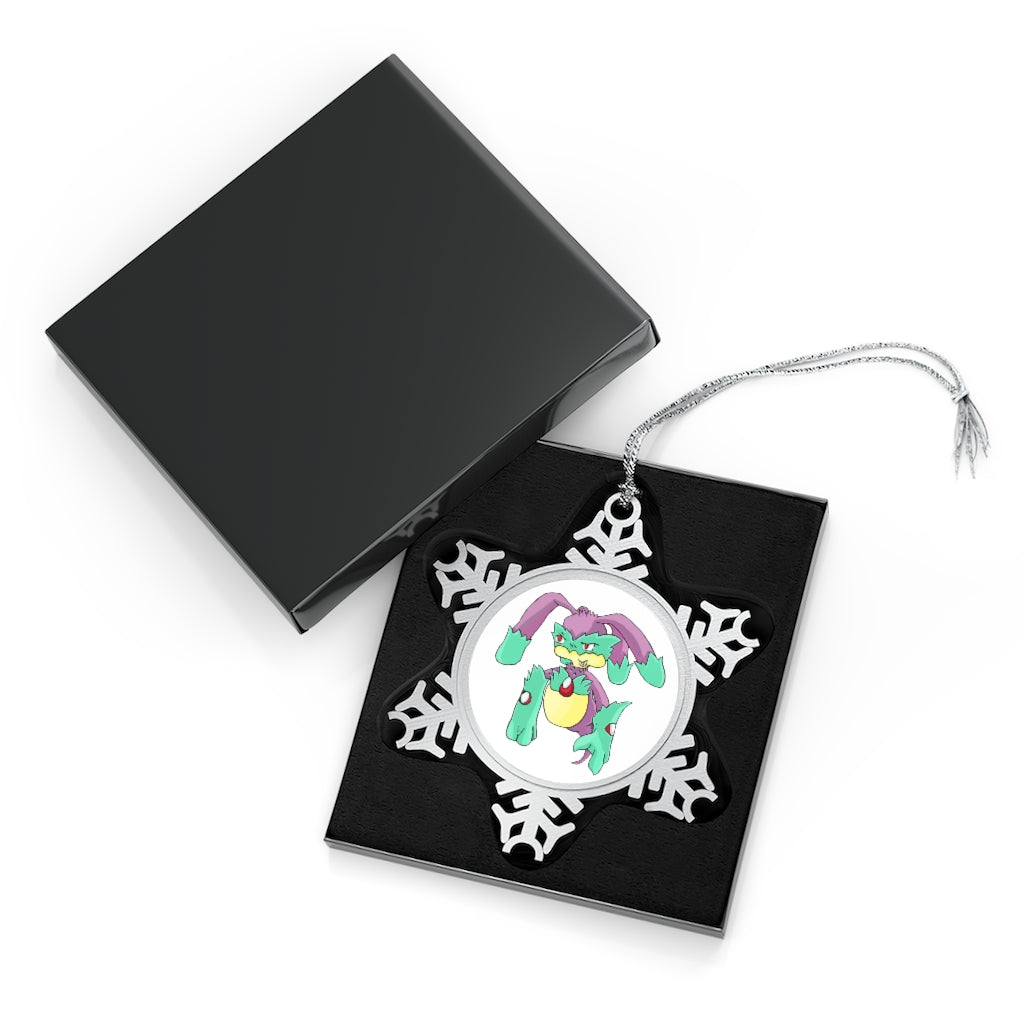 Morphesis Pewter Snowflake Ornament with silver-toned hanging string, showcasing intricate snowflake design.