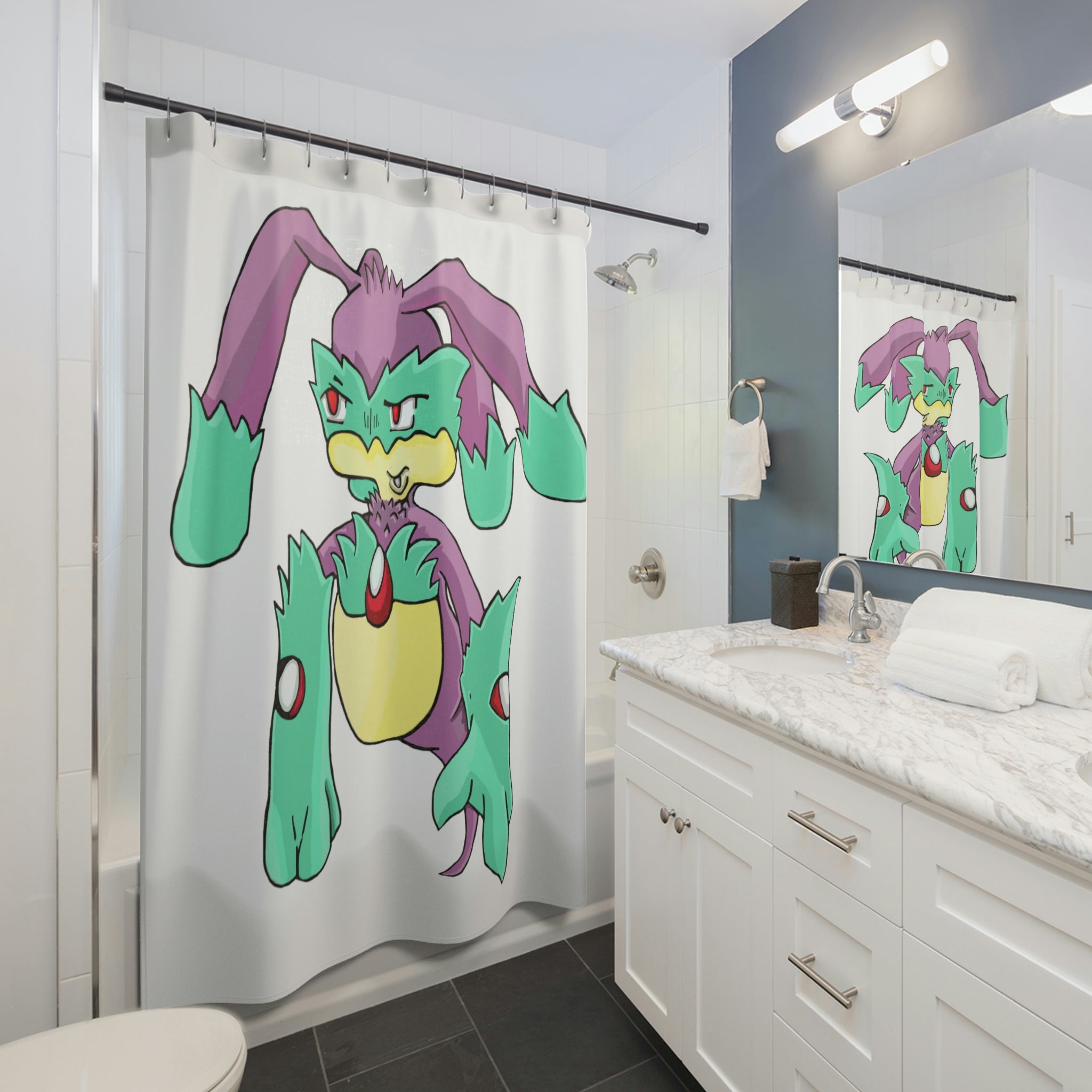 Morphesis Shower Curtain featuring vibrant custom designs on durable polyester fabric, perfect for enhancing bathroom decor.