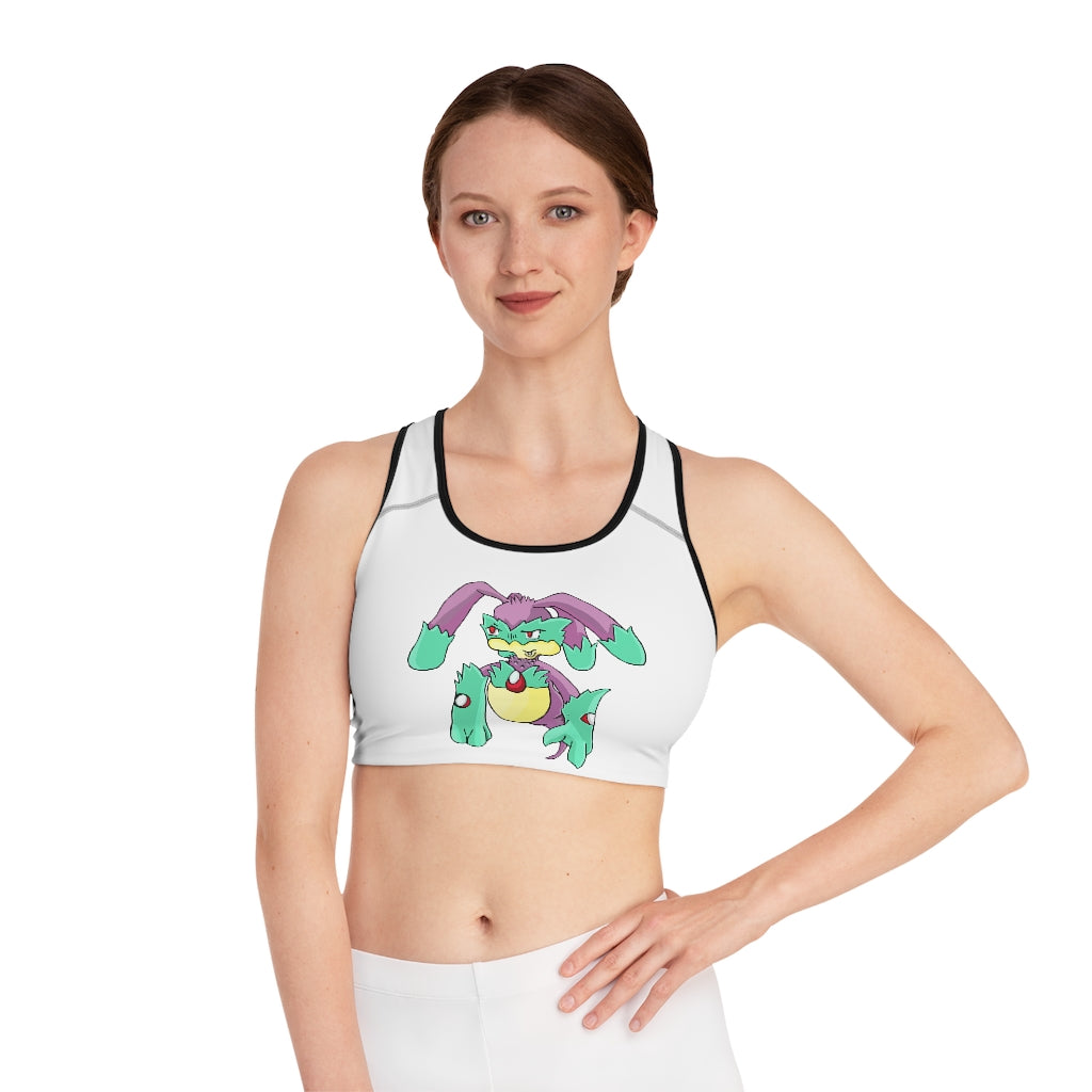 Morphesis Sports Bra featuring customizable all-over print design, compression fit, and double-layer front for enhanced support and comfort.